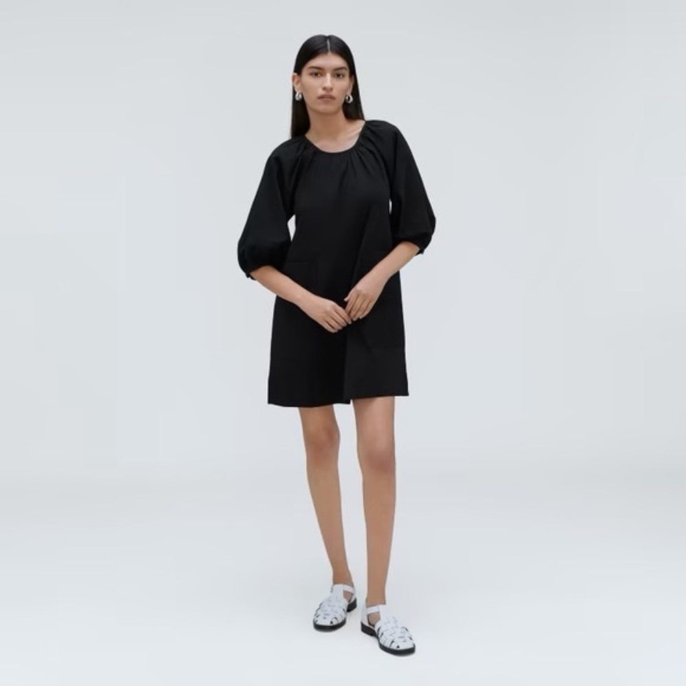 NWT Everlane seersucker puffed sleeve mini dress black